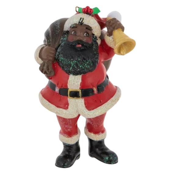 2 Black Santa Christmas Ornament Gift Box & Bell 4.5 in New - Picture 2 of 3
